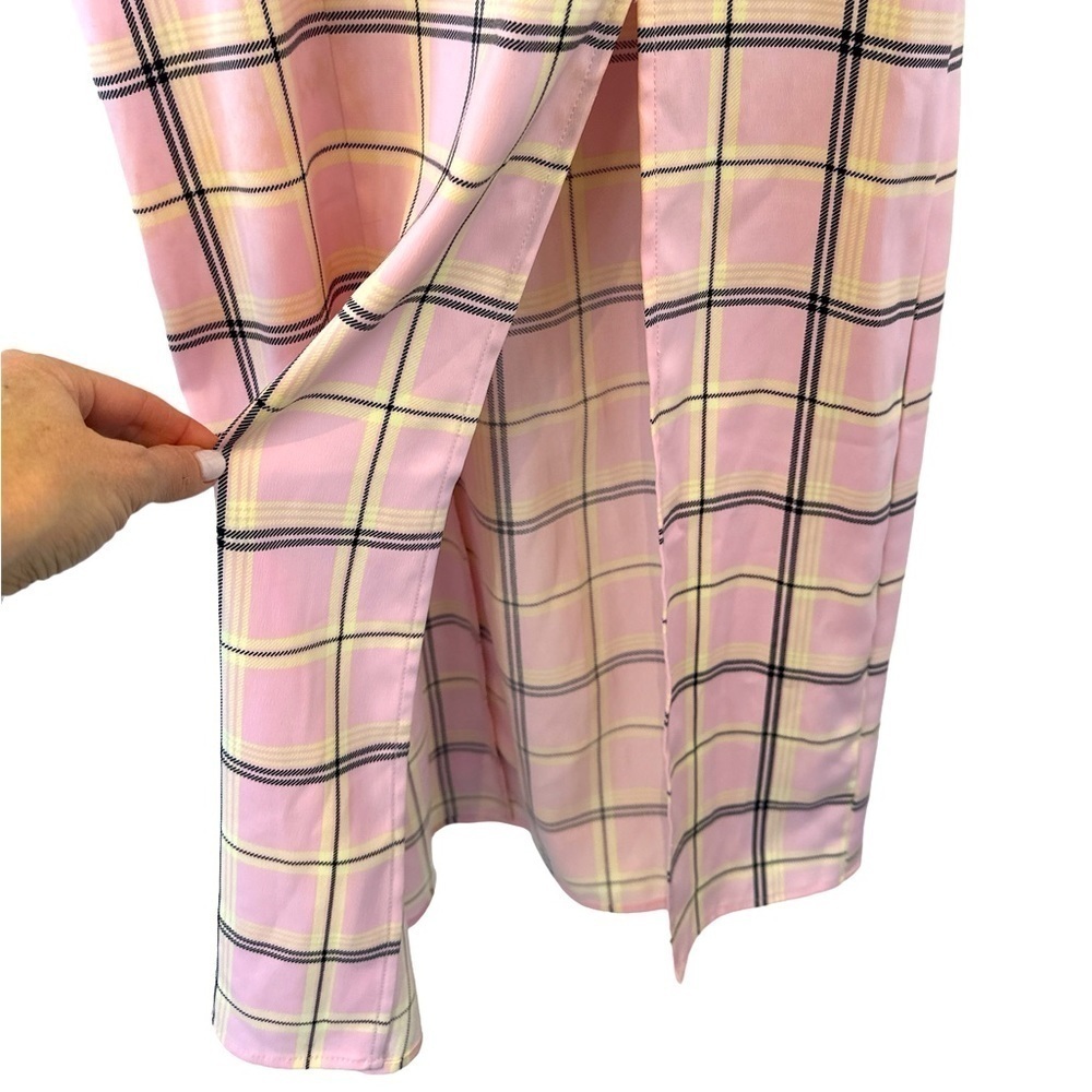 Urban Outfitters Cher Pink Plaid Satin Midi Dress - Picture 9 of 16